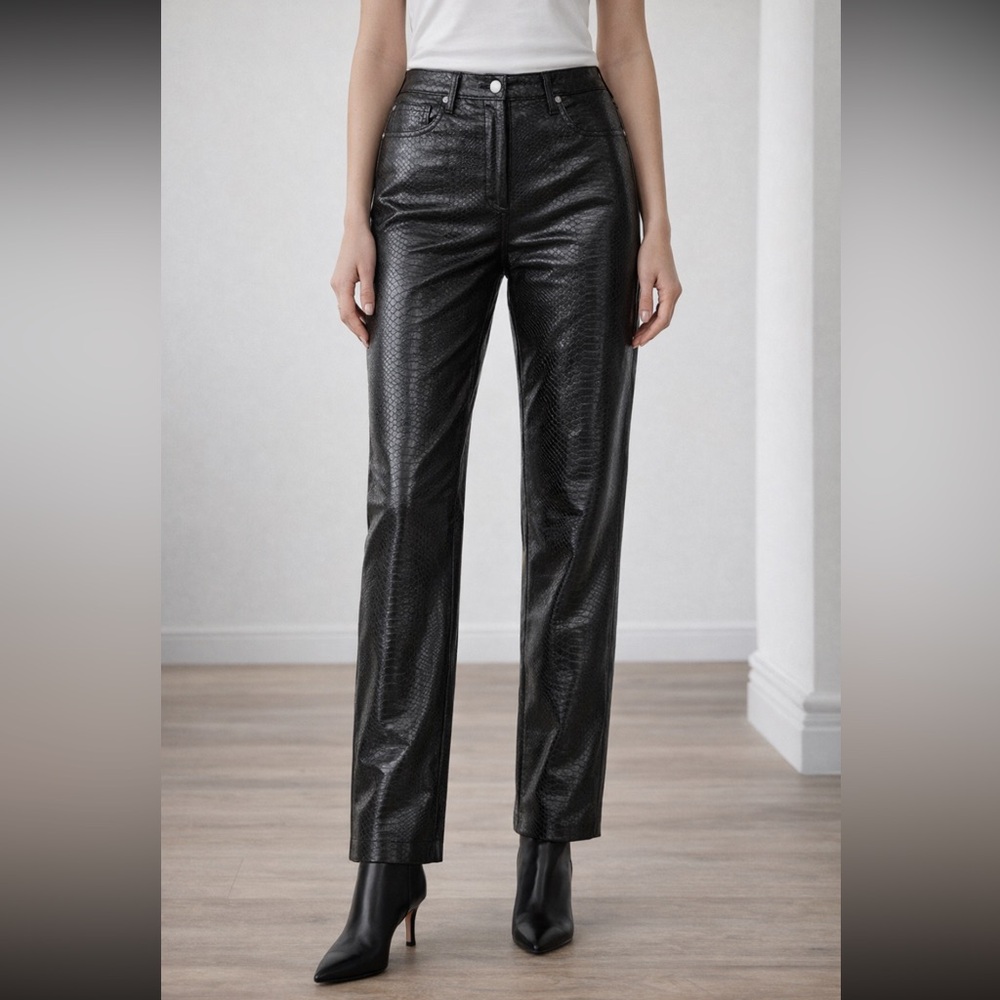 Wilfred Melina Faux Leather Python Snake Print Pants Black Straight Leg Size 2